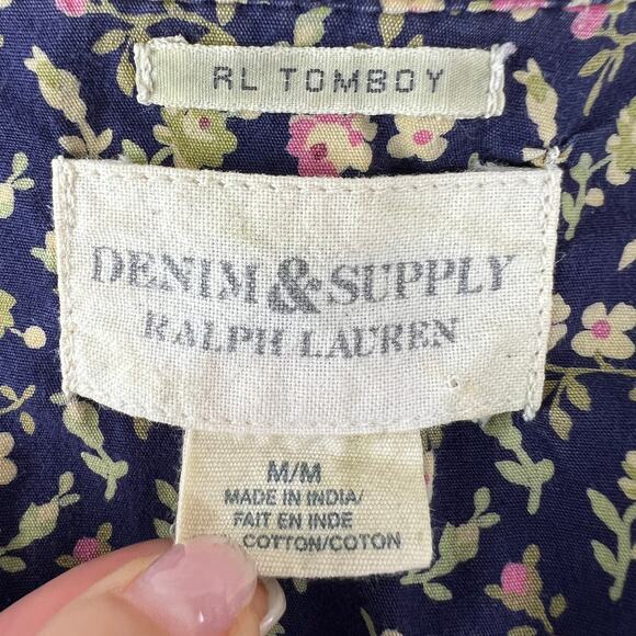 Denim & Supply Ralph Lauren Blue Floral Button-Down RL Tomboy Shirt M Medium - Picture 7 of 8
